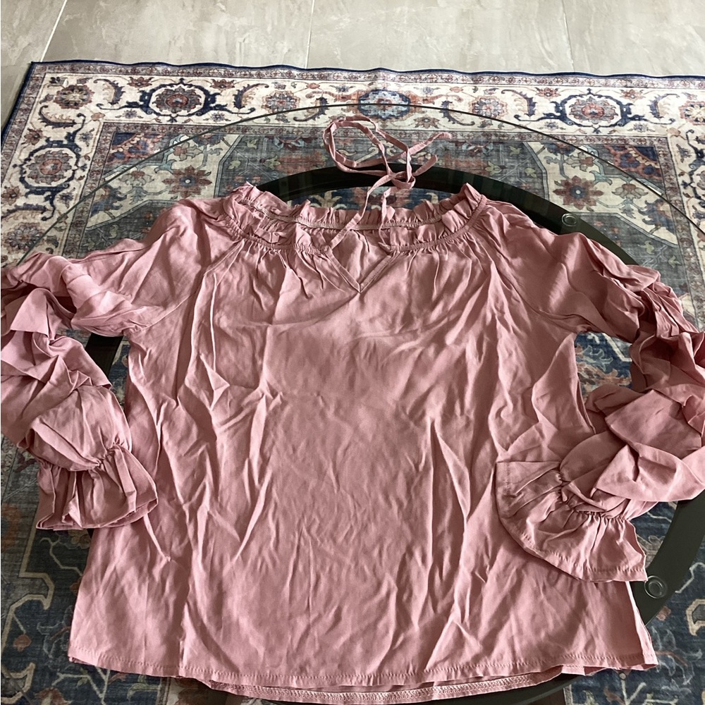 Elegant Pink Ruffle Sleeve Women's Top